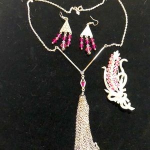 Sarah Coventry Necklace, Vintage Brooch & French Wire Earrings